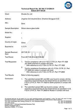 Relatório de teste de FDA para garrafa de água em silicone